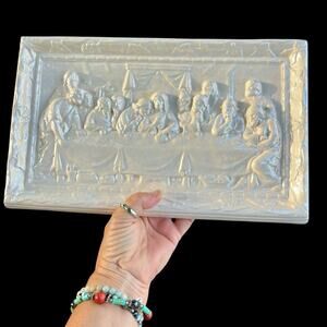Vintage Last Supper Ceramic Wall Plaque White Lusterware Bas Relief 13” Decor